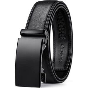 Mens leather ratchet belt adjustable dress belt casual slide buckle trim fit